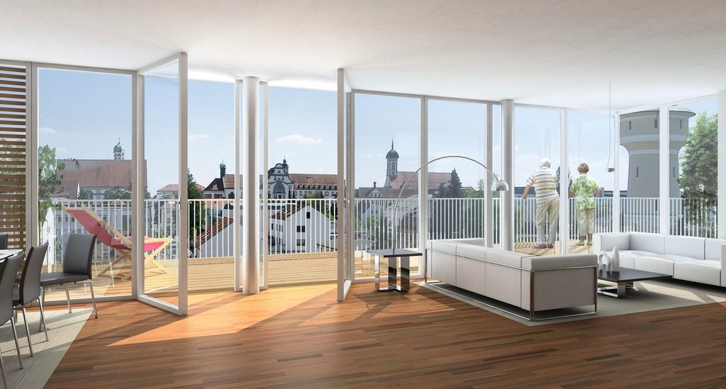 Large picture window framing a view in a living room