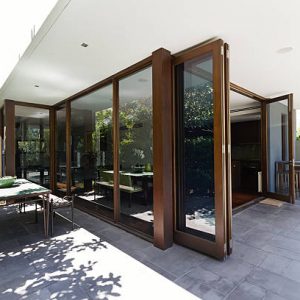 Bi fold doors opening up to rear courtyard of contemporary Australian home