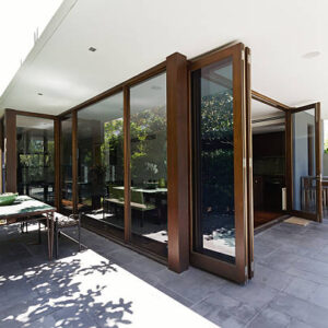 Bi fold doors opening up to rear courtyard of contemporary Australian home
